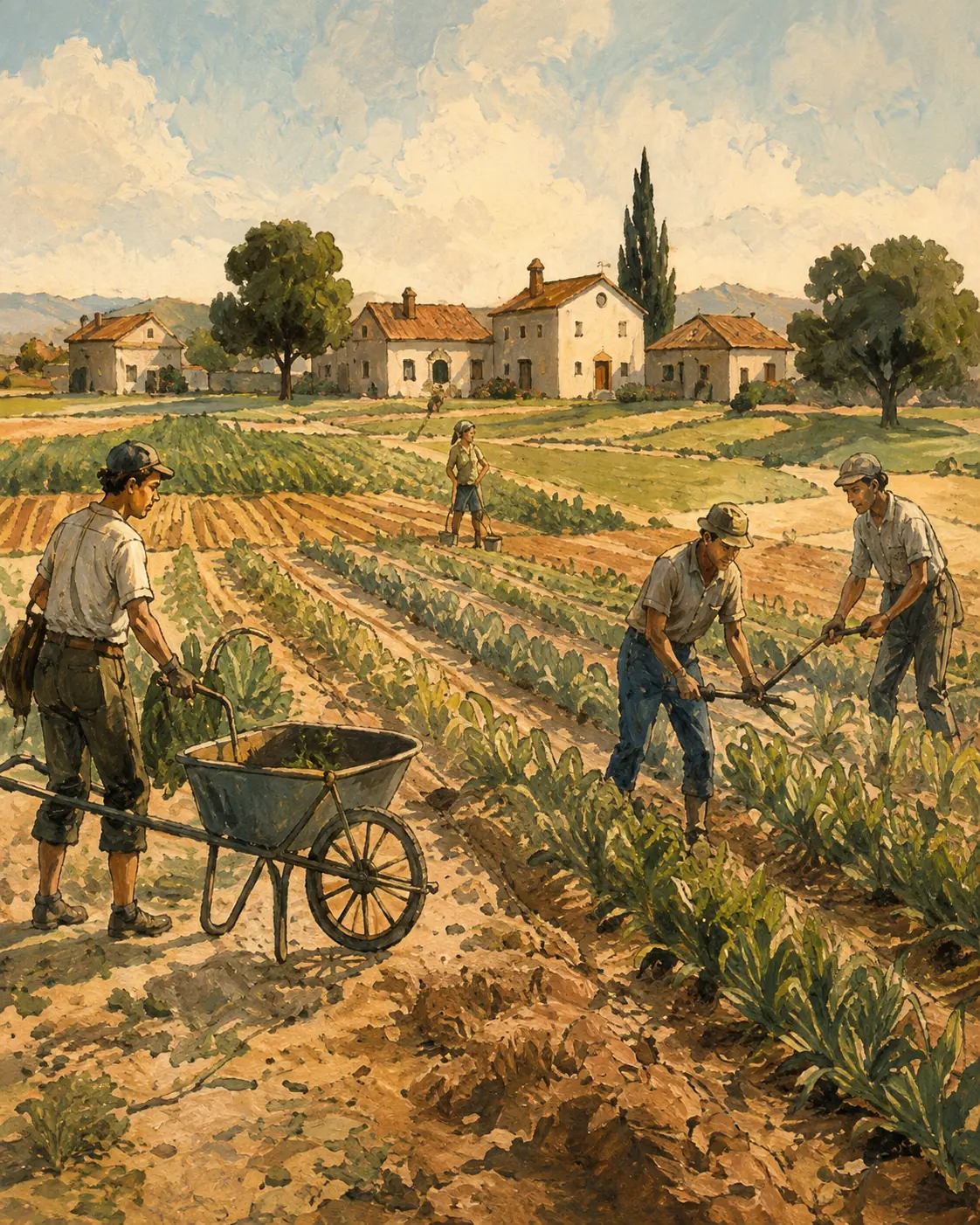 People working together on a communal farm