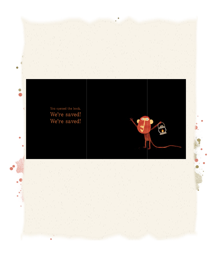 A red monkey holds a lantern against a black background and celebrates that the reader opened the book.