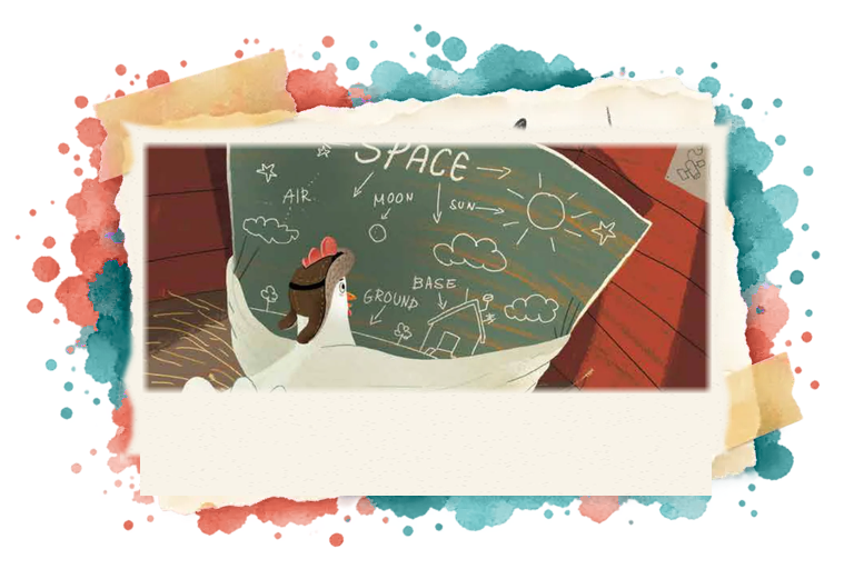 Zoey dreams and makes a plan in Chicken in Space, illustrated by Shahar Kober