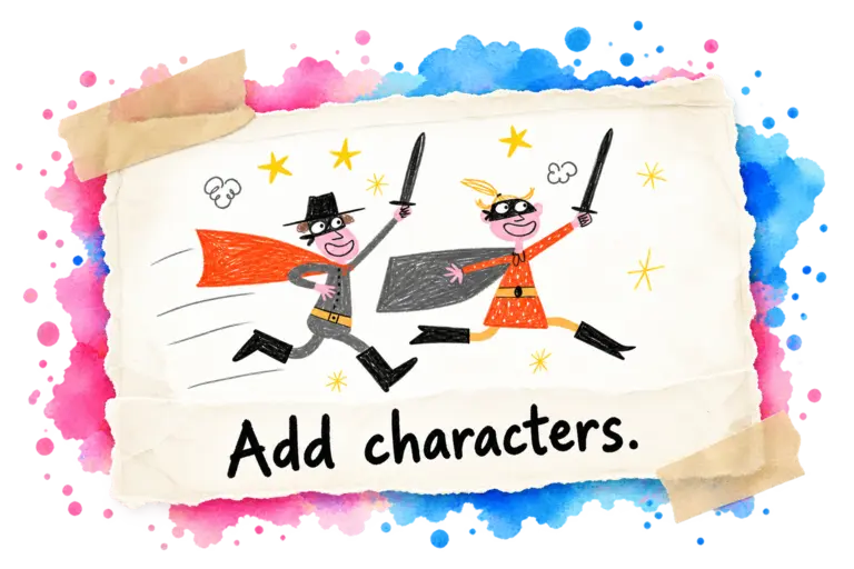 Two masked characters leap into action.