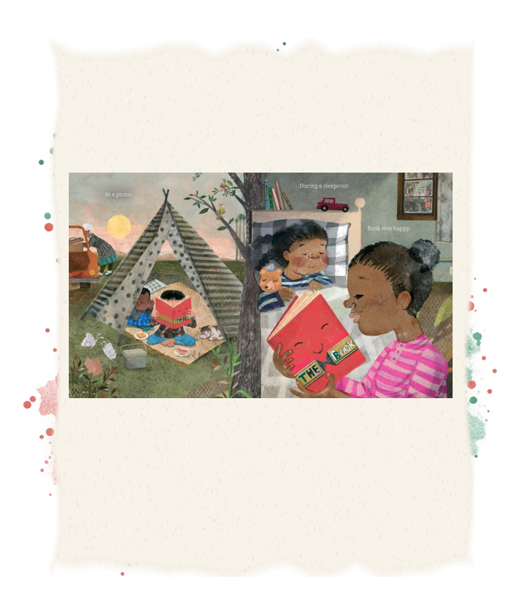 Children read Book on a picnic and during a sleepover.