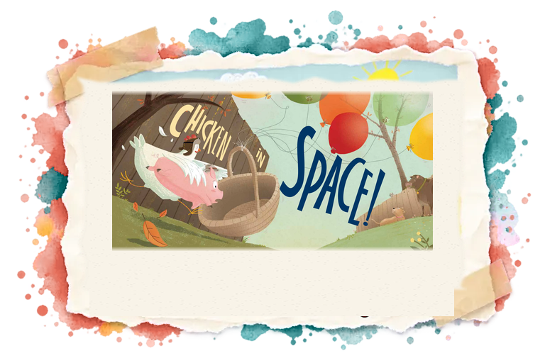 Zoey and Sam launch in a balloon basket, illustrated by Shahar Kober