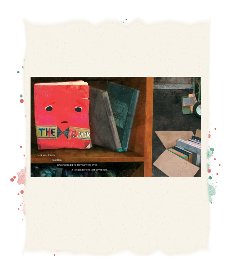 A worn red Book looks lonely on the library shelf.